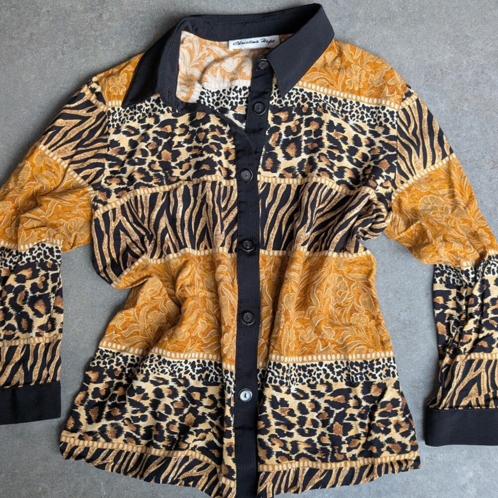 Vintage Animal Print Top Size Large Boho 90s Leopard Retro Y2K Bold Eclectic 80s